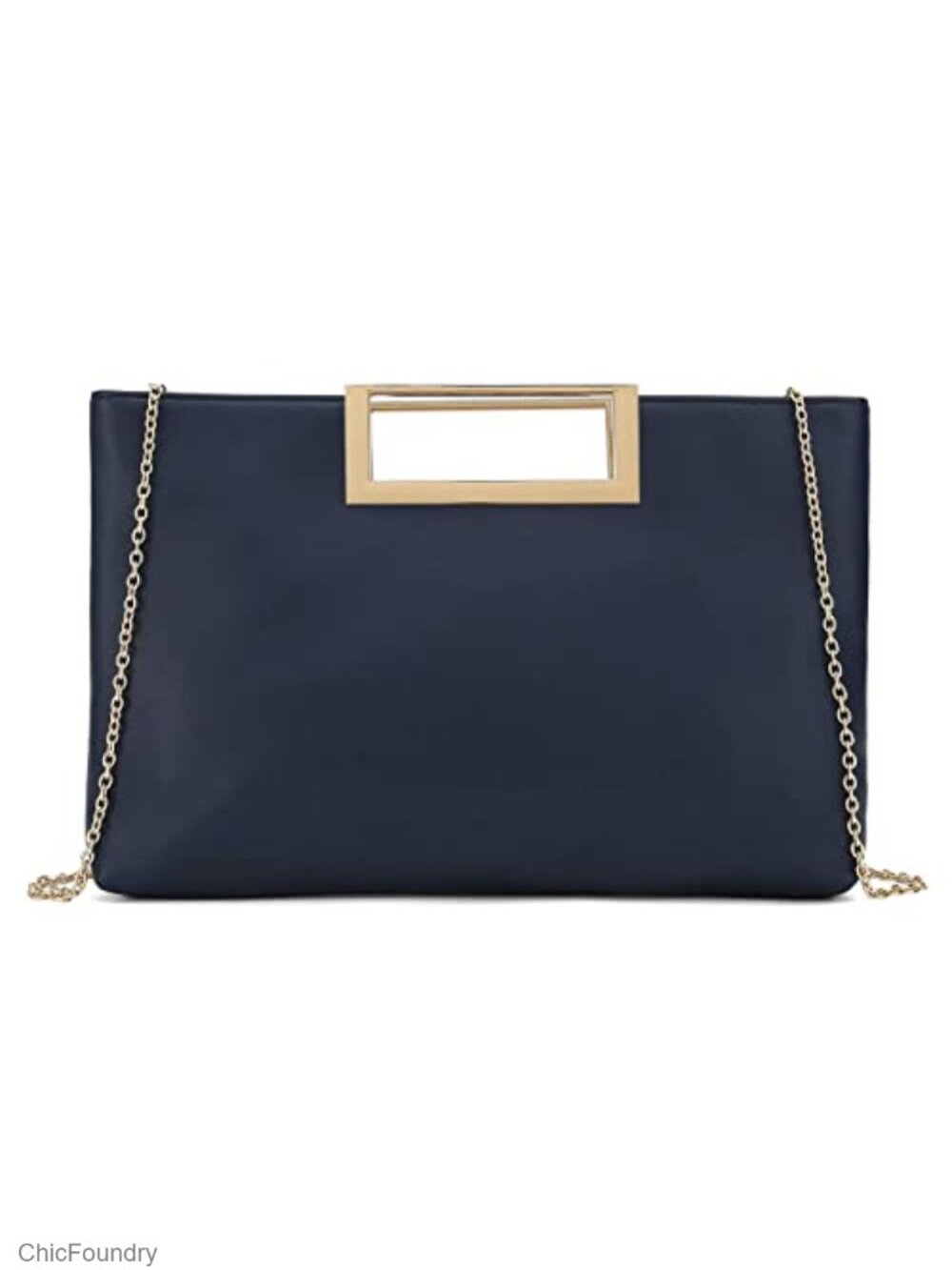 Stylish PU Leather Clutch Convertible Evening Bag with Metal Handle